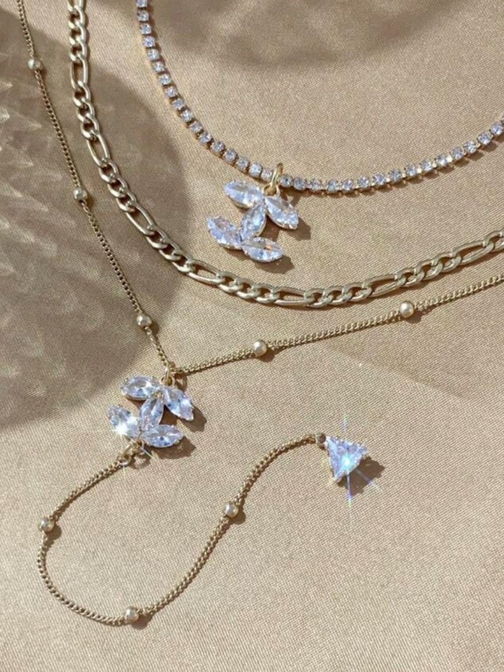 & Other Stories Gold Multi-Layer Crystal Pendant Necklace Set